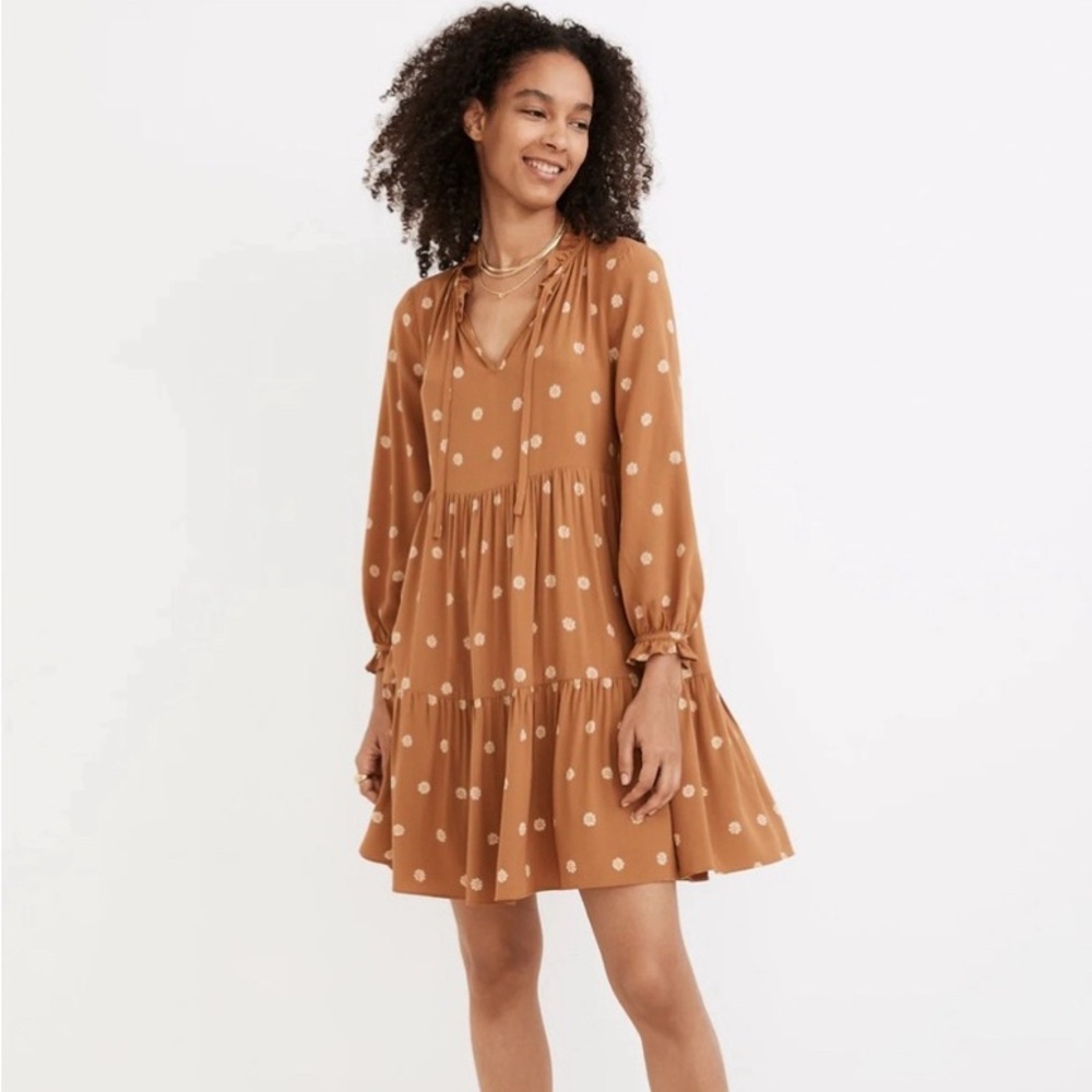 Madewell Tie-Neck Tiered Mini Dress